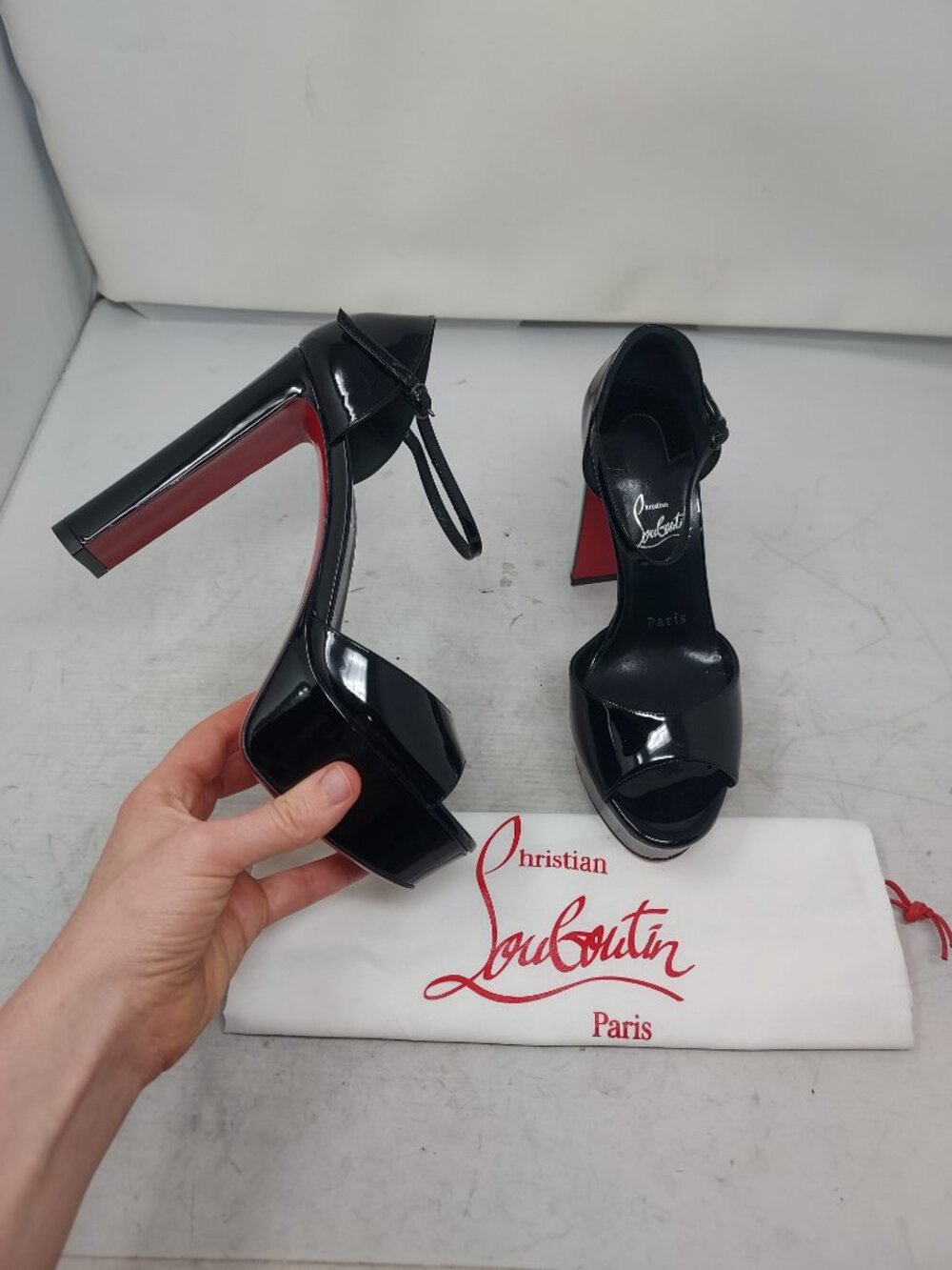 Christian Louboutin Black Sandaloo Patent Platform Sandal
